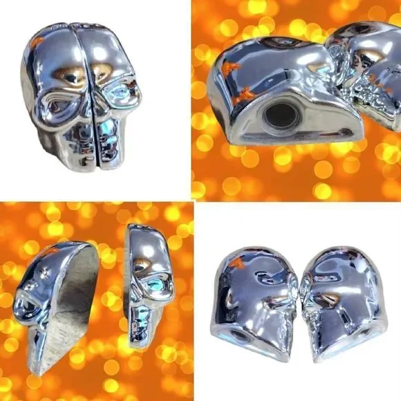 Halloween Mirrored Skull Salt and Pepper Shakers Set NWT - Picture 5 of 12